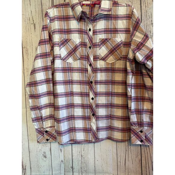 BTC Red & Tan Plaid Flannel Casual Shirt Size Large - Picture 2 of 5
